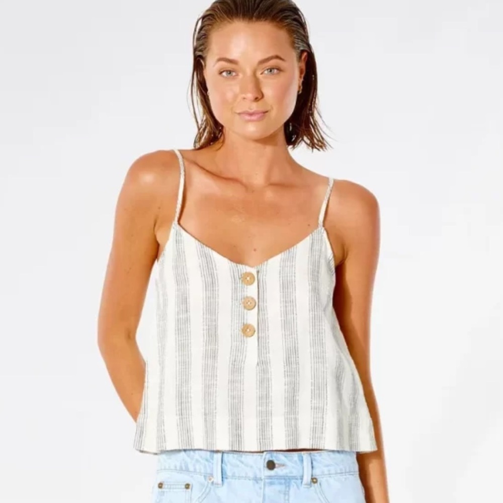 Rip Curl Classic Surf Cami Stripe Button Tank Top Size Medium Coastal Beach